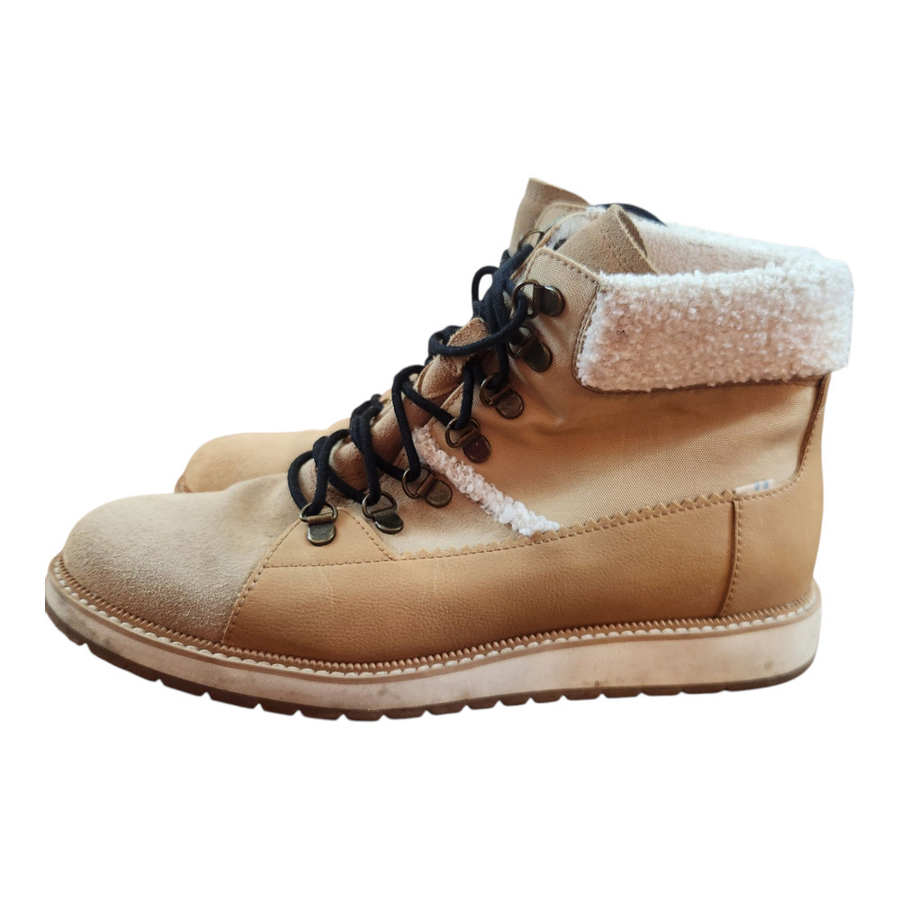 Toms Mesa‎ hiking boots sz 11 womens lace up brown faux fur leather outdoors